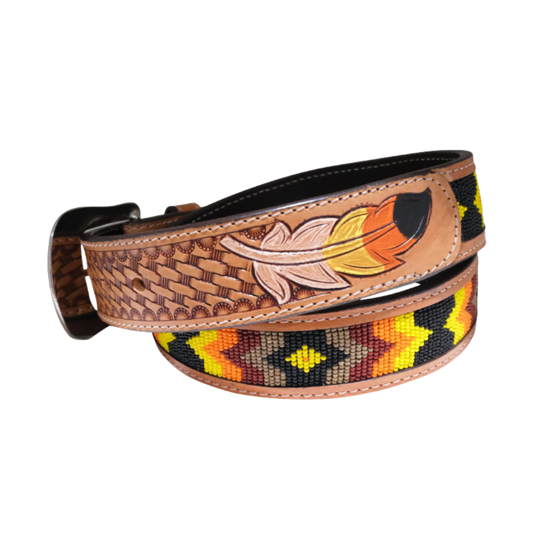 Outback King | Beaded Western Belt | Feather Trail