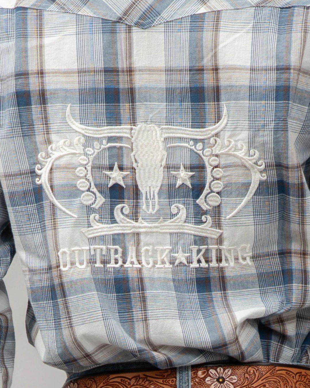 Outback King | Men's Legend Logo Shirt | LT Blue/Olive Check