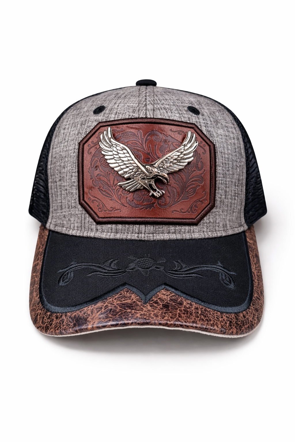 Outback King | Western Eagle Trucker Cap | Iron Grey & Black Embroidery