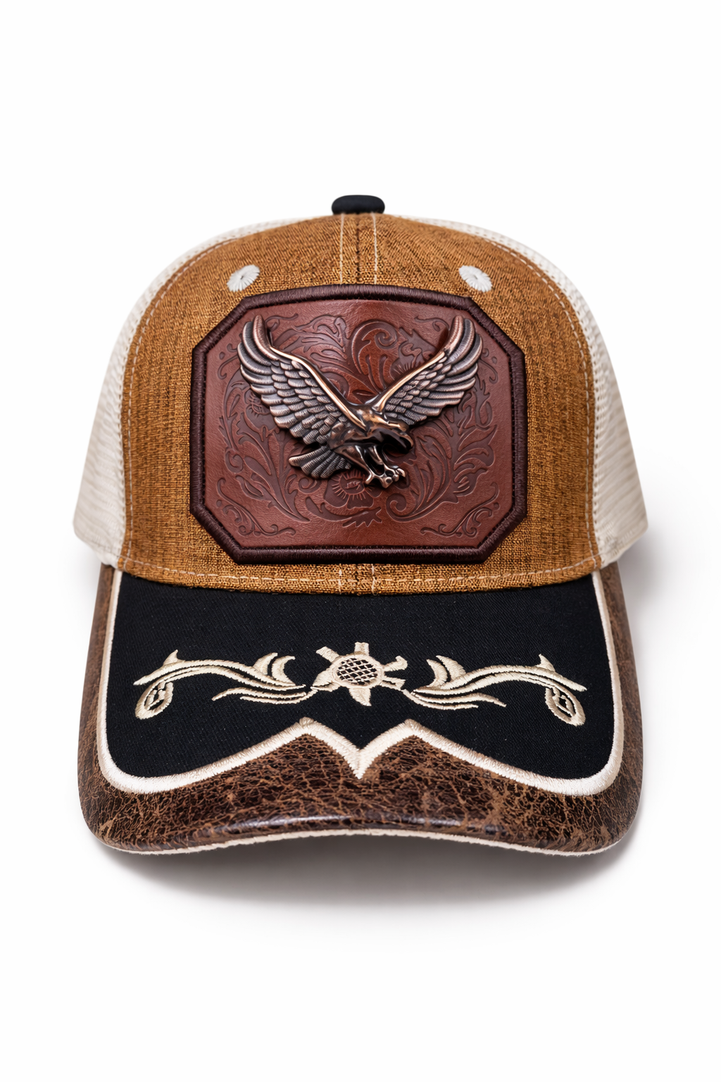 Outback King | Western Eagle Trucker Cap | Saddle Tan & Ivory Embroidery