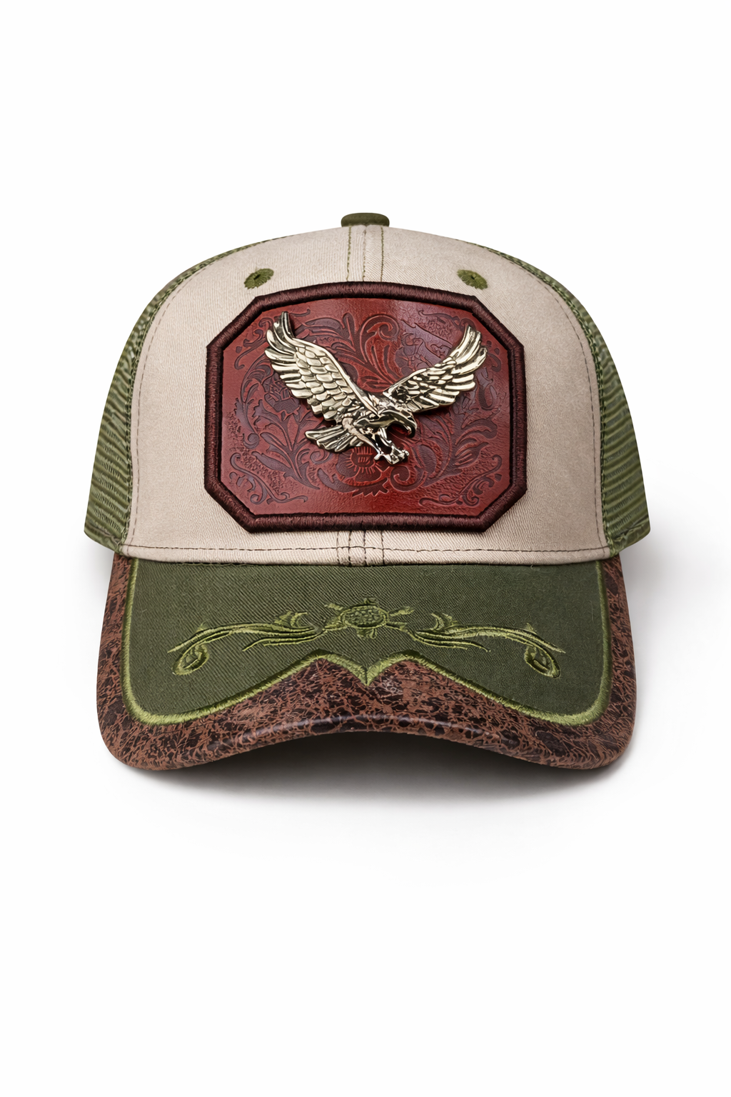 Outback King | Western Eagle Trucker Cap | Sand & Olive Embroidery