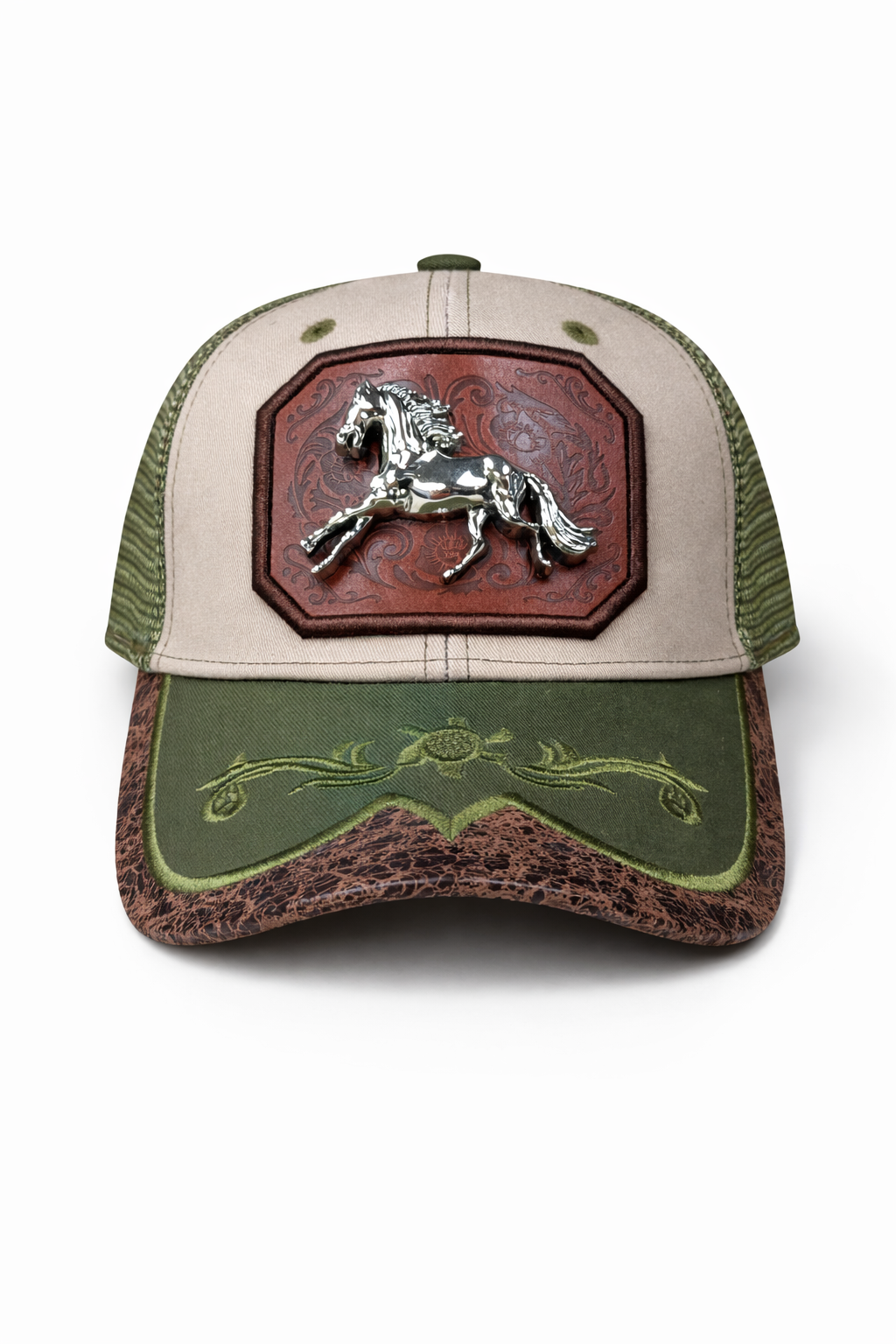 Outback King | Western Running Horse Trucker Cap | Sand & Olive Embroidery