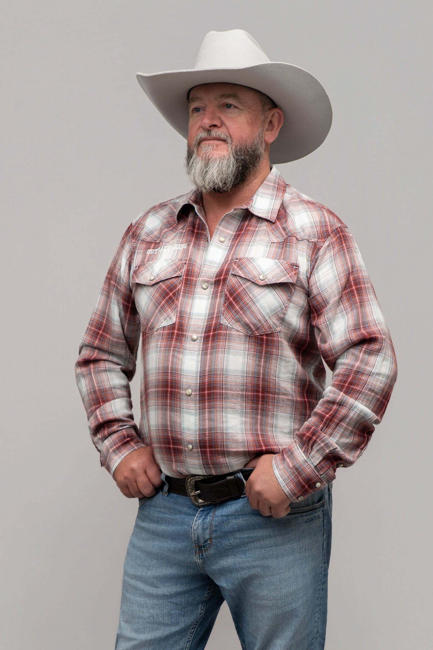 Outback King | Men's Legend Logo Shirt |Brown/Blue/Red Check