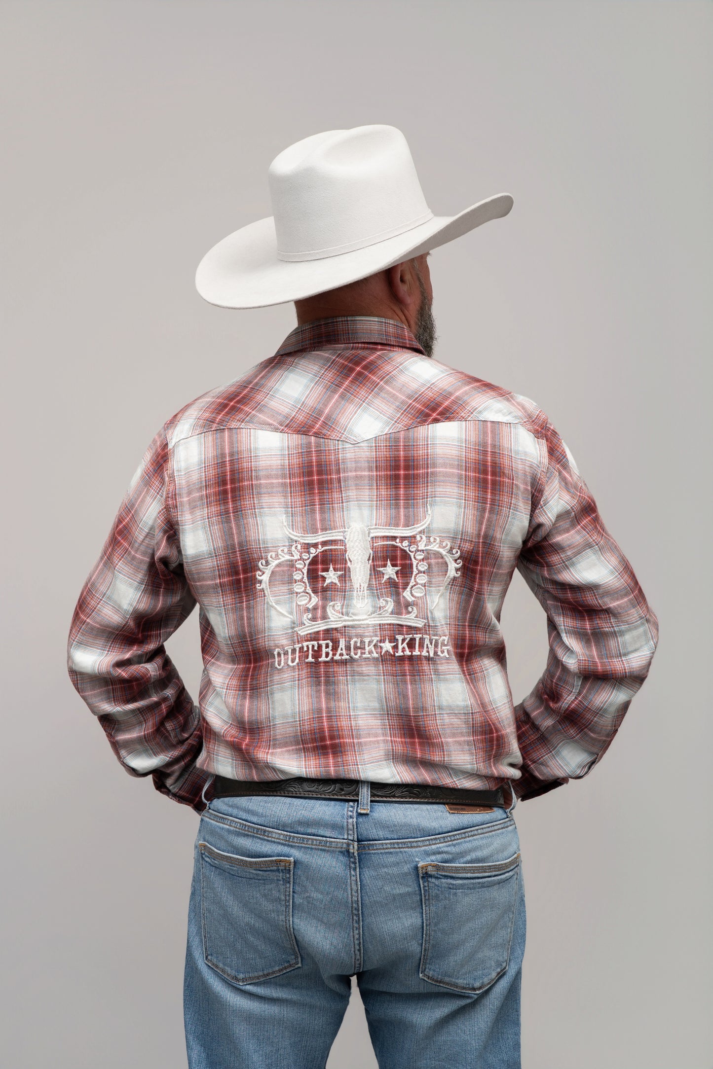 Outback King | Men's Legend Logo Shirt |Brown/Blue/Red Check