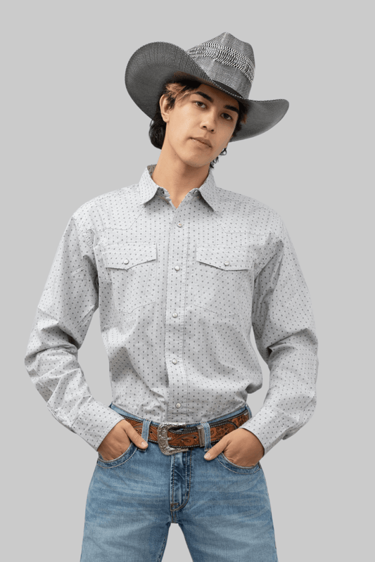Outback King | Men's Frontier Shirt | White Grid Stars