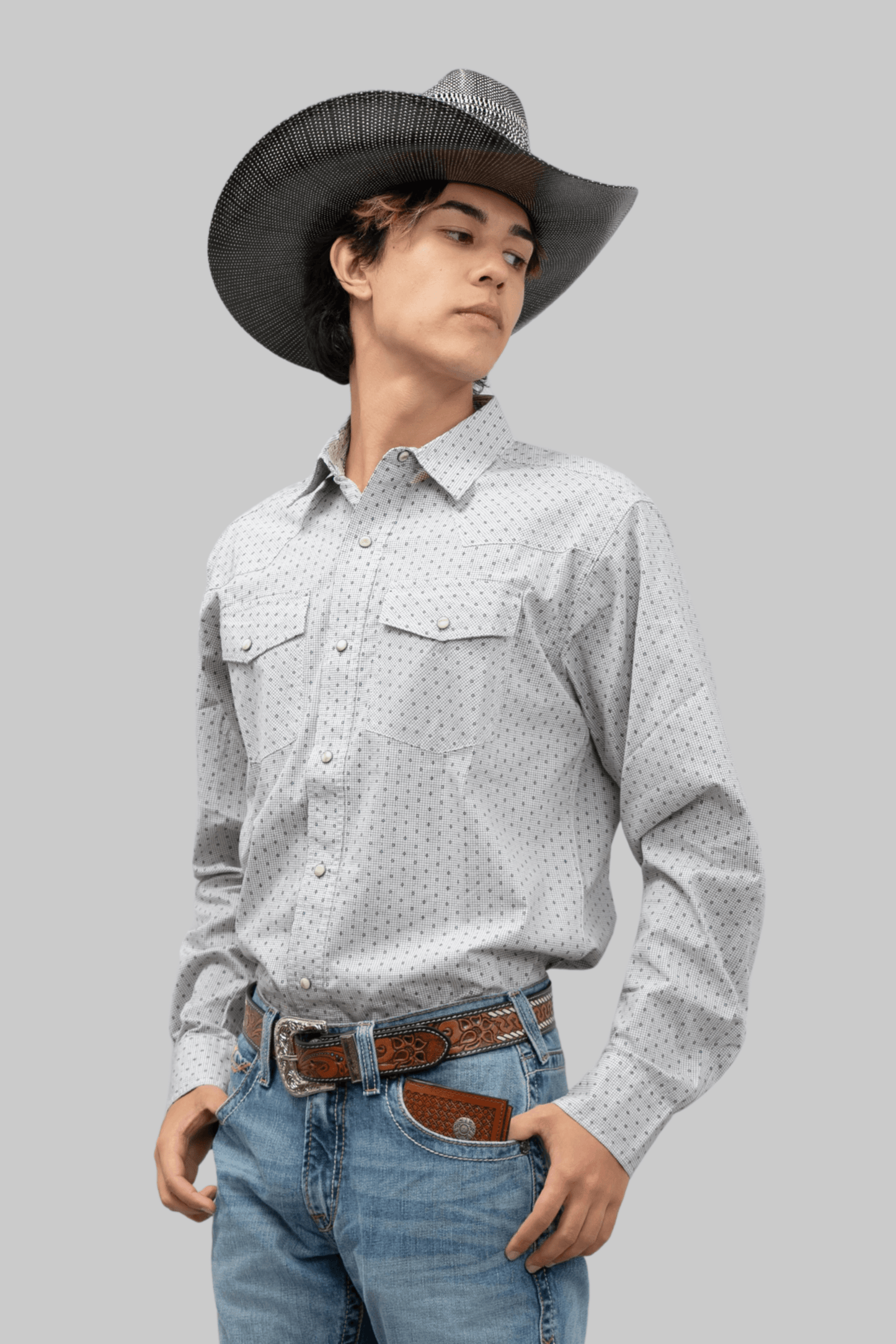 Outback King | Men's Frontier Shirt | White Grid Stars