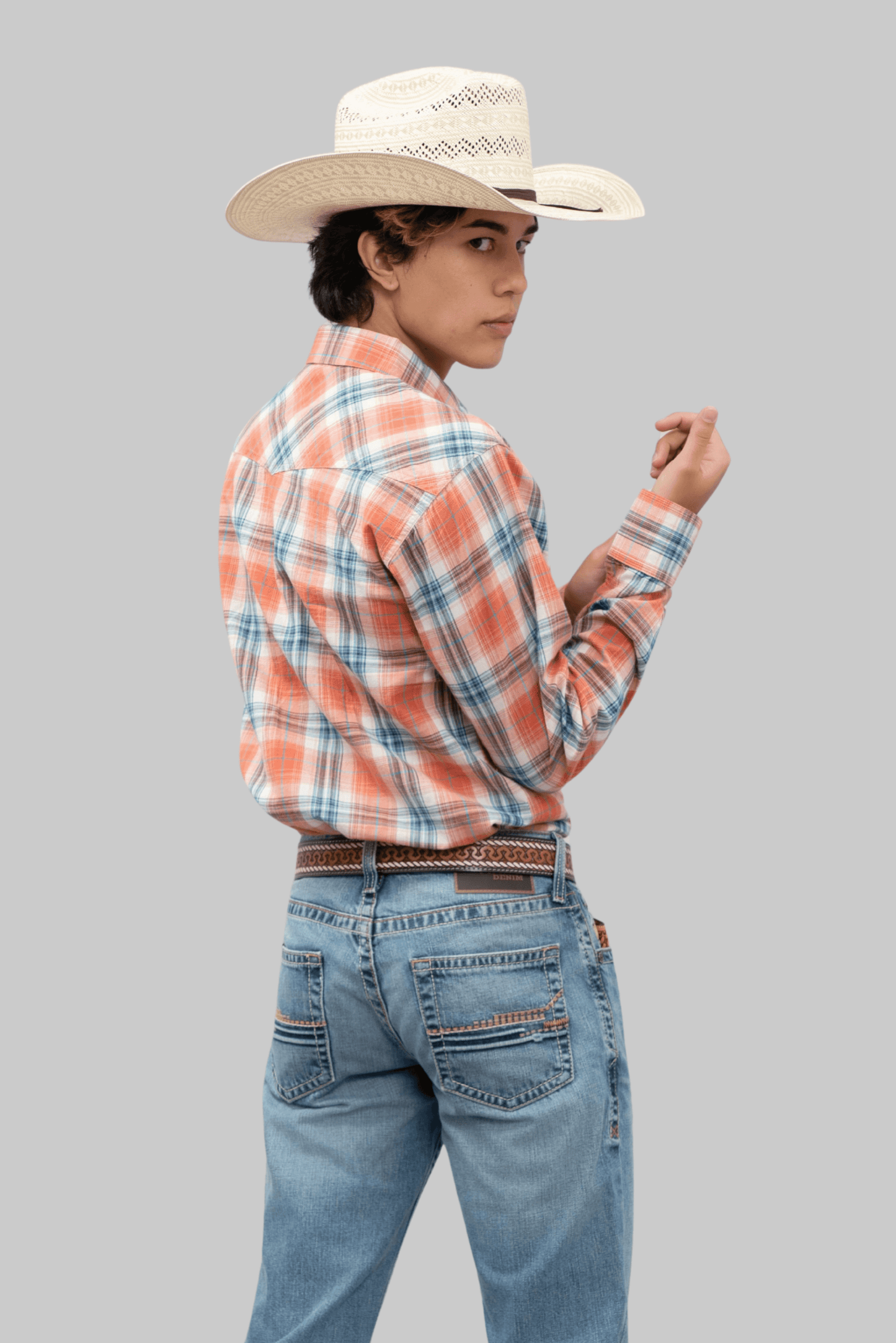 Outback King | Men's Frontier Shirt | Orange/Black Check