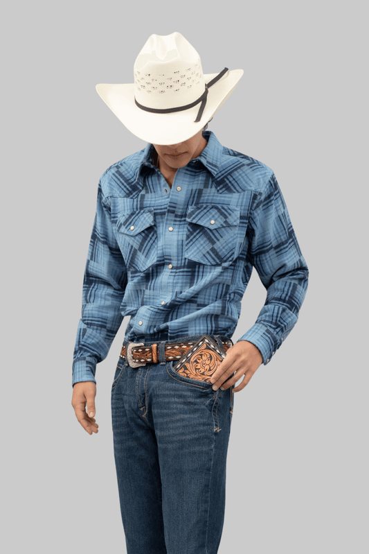 Outback King | Men's Frontier Shirt | Blue Patchwork Flannel