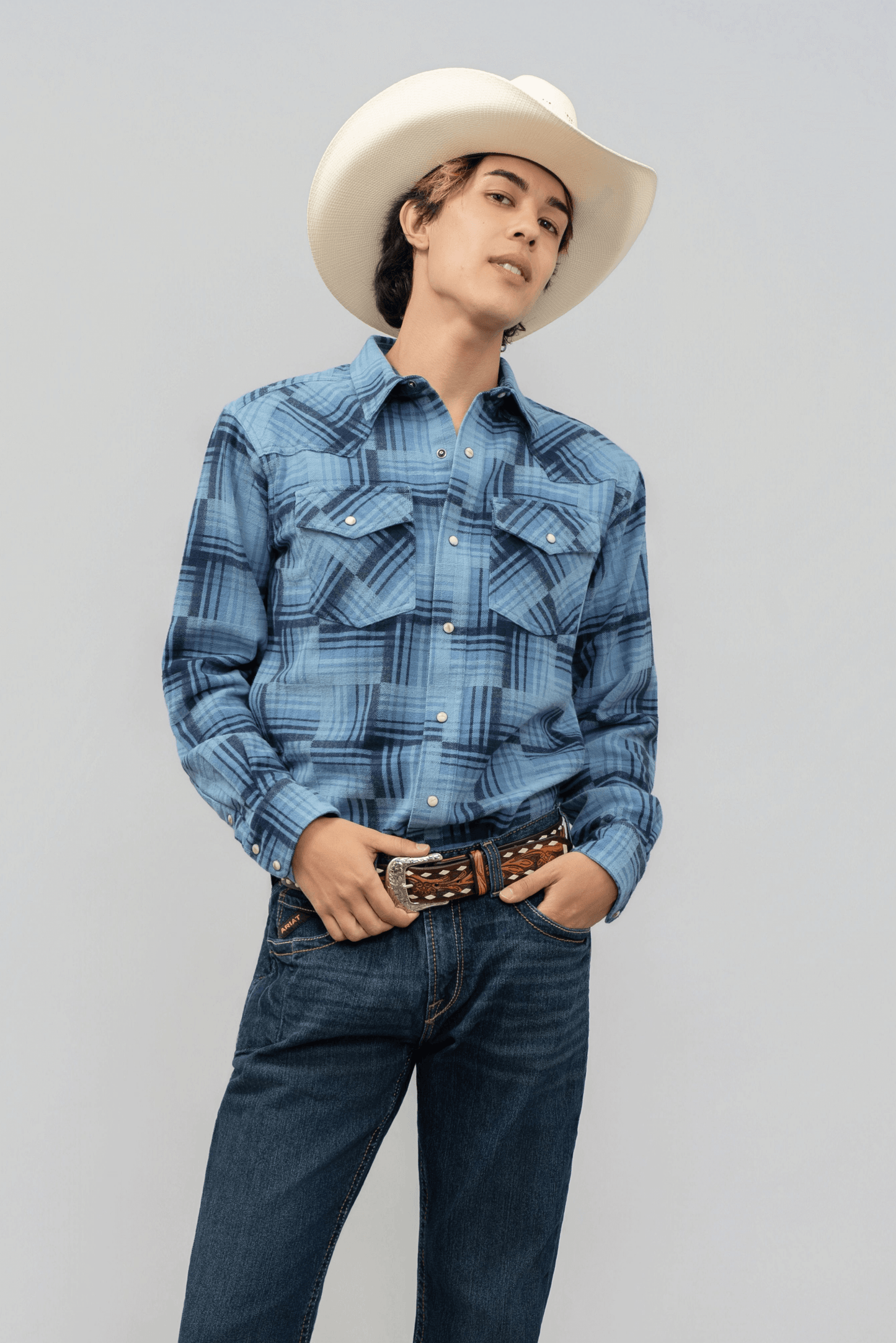 Outback King | Men's Frontier Shirt | Blue Patchwork Flannel