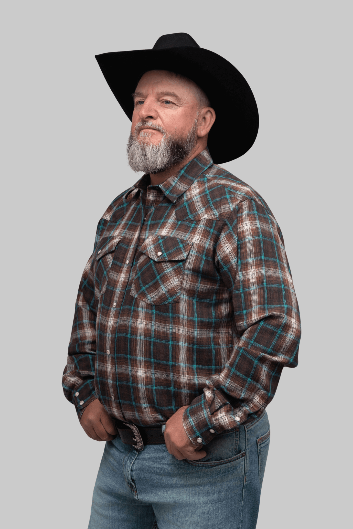 Outback King | Men's Frontier Shirt | Brown/Turquoise Check