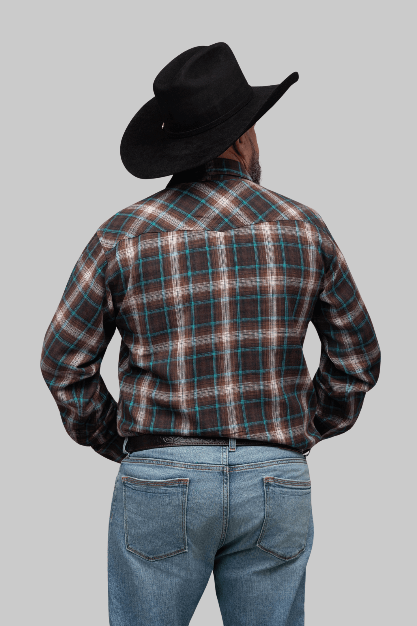 Outback King | Men's Frontier Shirt | Brown/Turquoise Check