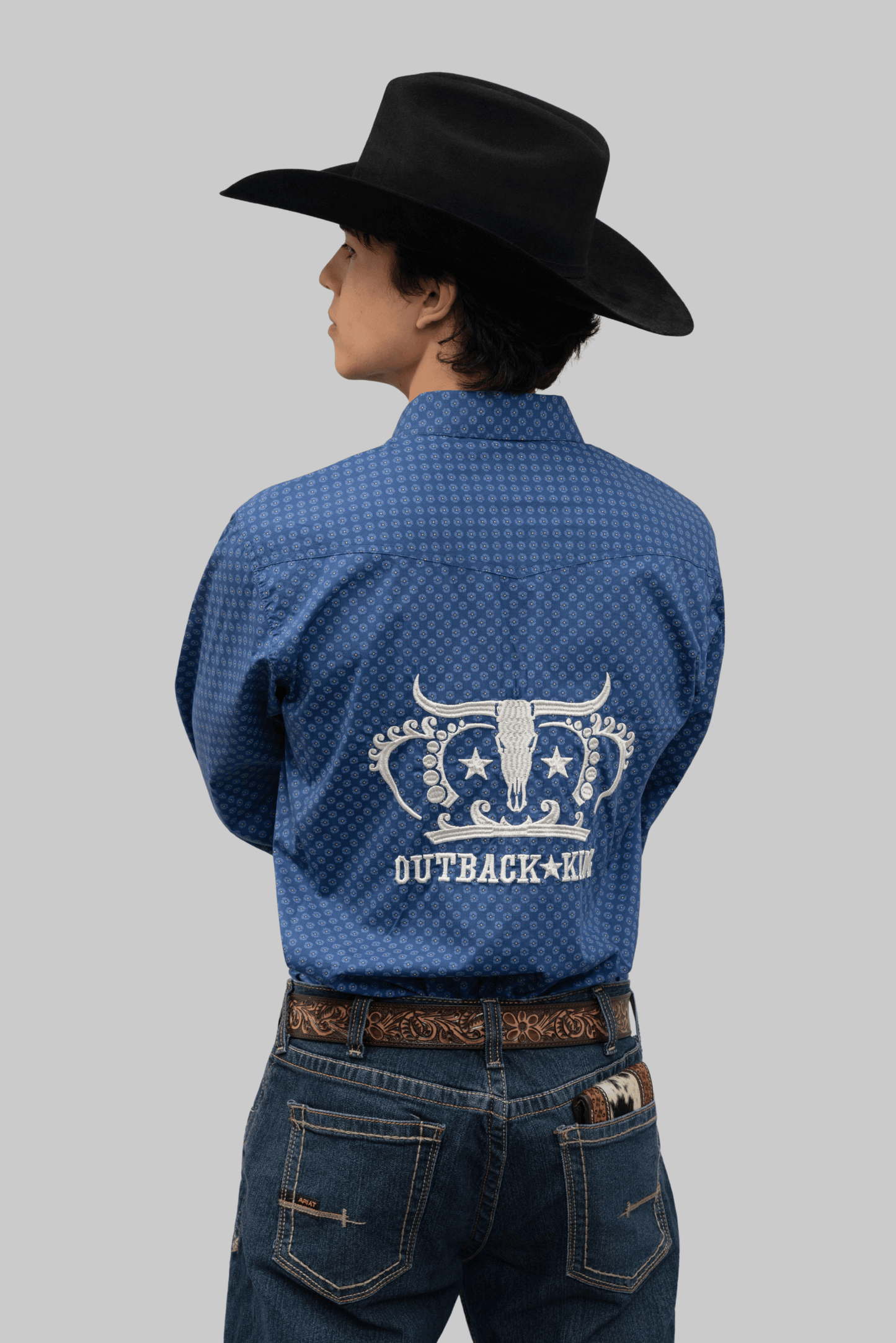 Outback King | Men's Legend Logo Shirt | Blue Yellow Dots