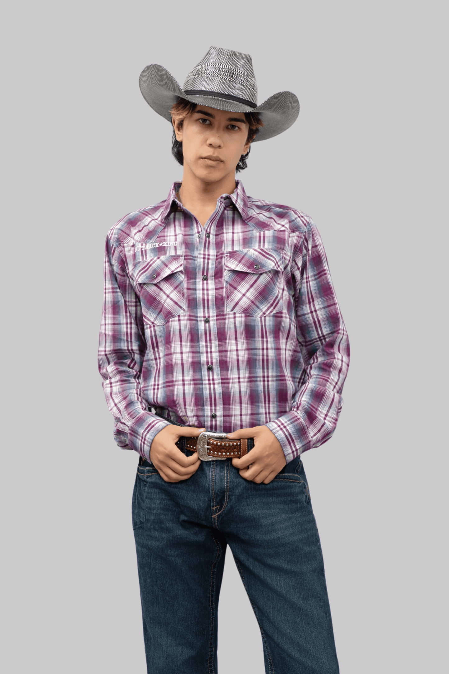 Outback King | Men’s Legend Logo Shirt | Maroon/Blue Check