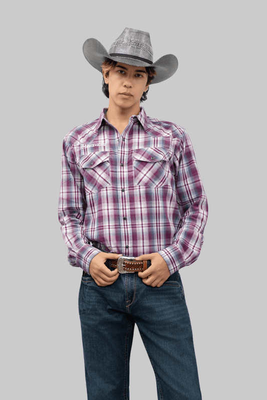 Outback King | Men’s Legend Logo Shirt | Maroon/Blue Check