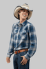 Outback King | Men's Legend Logo Shirt  | LT Blue Navy Flannel Check