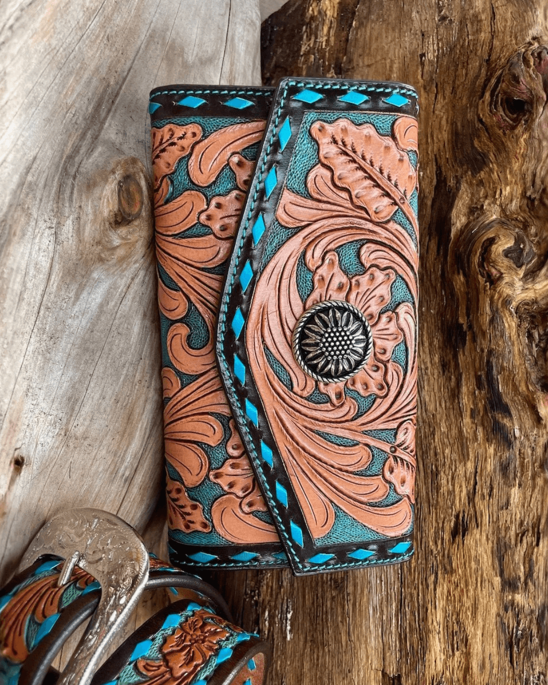 Outback King | Western Clutch Purse | Turquoise Buckstitch