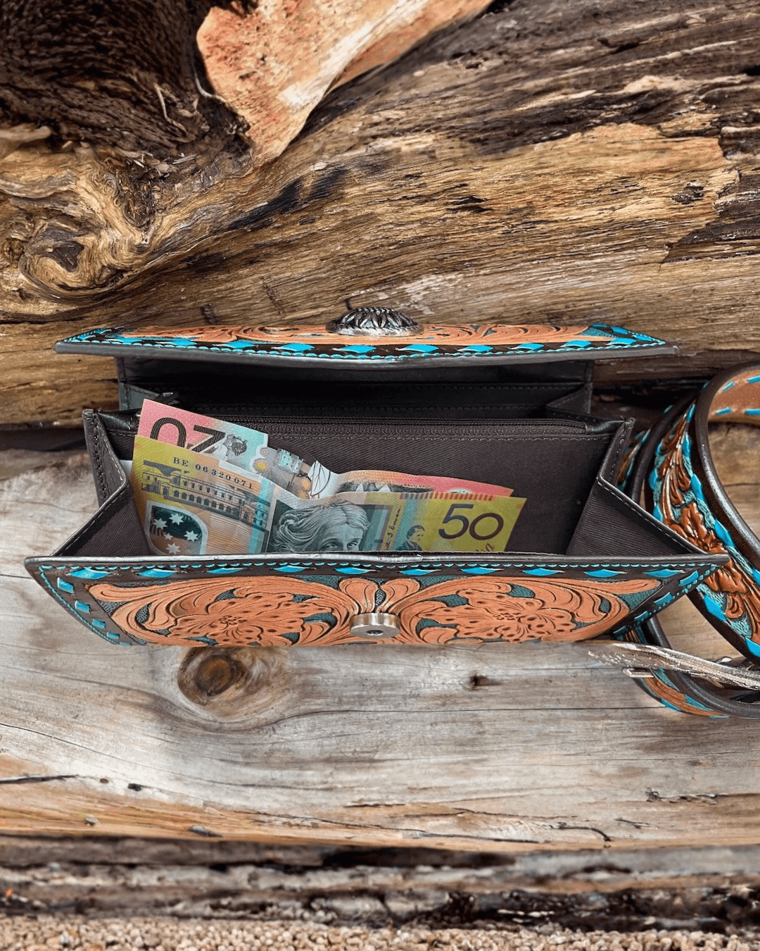 Outback King | Western Clutch Purse | Turquoise Buckstitch