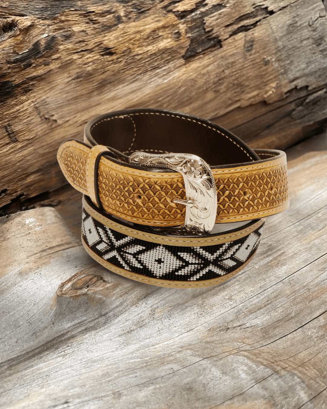 Outback King | Western Beaded Belt | Black & White