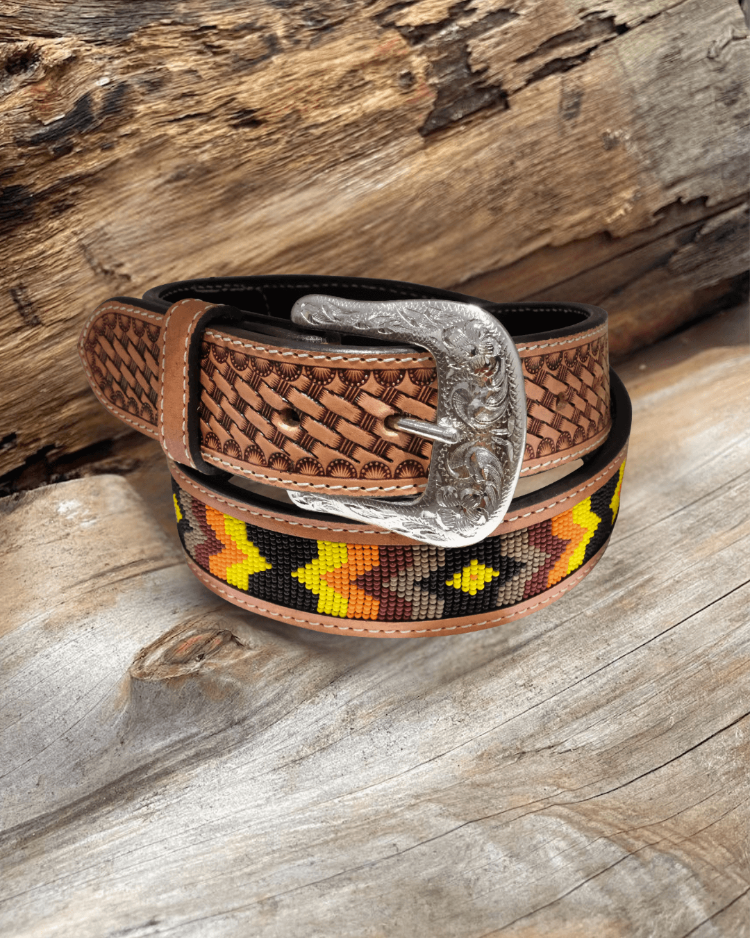 Outback King | Beaded Western Belt | Feather Trail