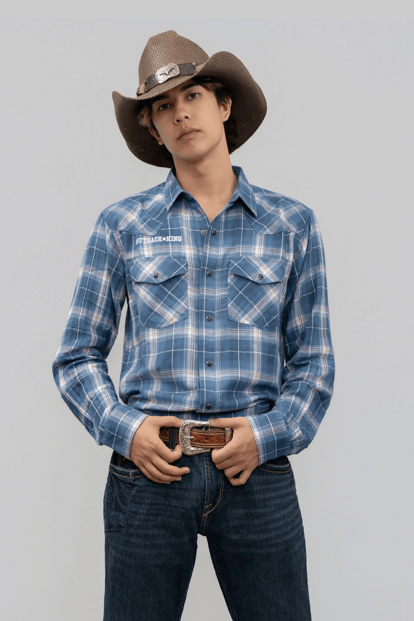 Outback King | Men's Legend Logo Shirt  | Blue/Red Check