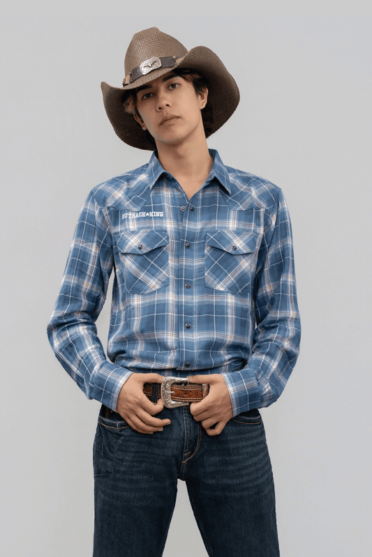 Outback King | Men's Legend Logo Shirt  | Blue/Red Check