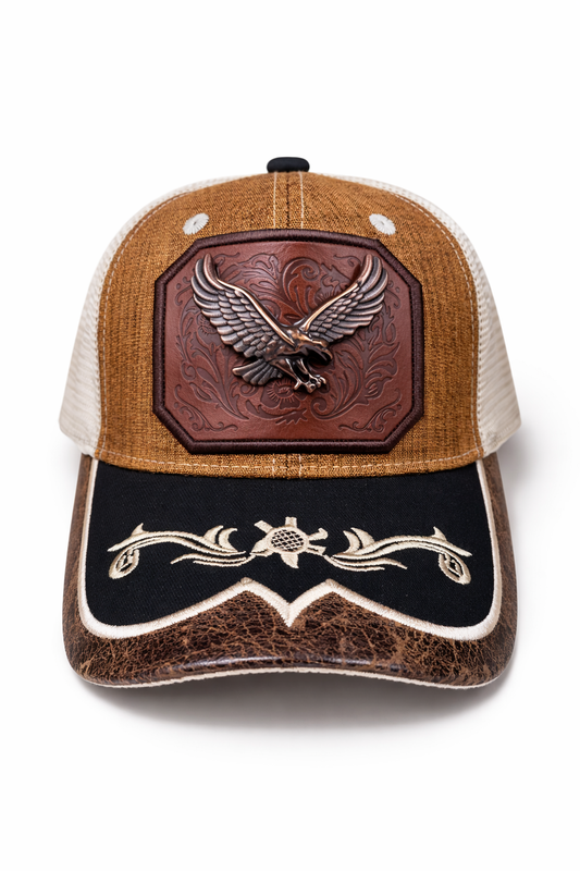Outback King | Western Eagle Trucker Cap | Saddle Tan & Ivory Embroidery