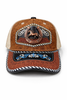 Outback King | Western Horseshoe Stallion Trucker Cap | Saddle Tan & Indigo Embroidery