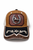 Outback King | Western Horseshoe Stallion Trucker Cap | Saddle Tan & Ivory Embroidery