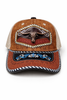 Outback King | Western Longhorn Trucker Cap | Saddle Tan & Indigo Embroidery