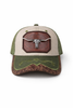 Outback King | Western Longhorn Trucker Cap | Sand & Olive Embroidery