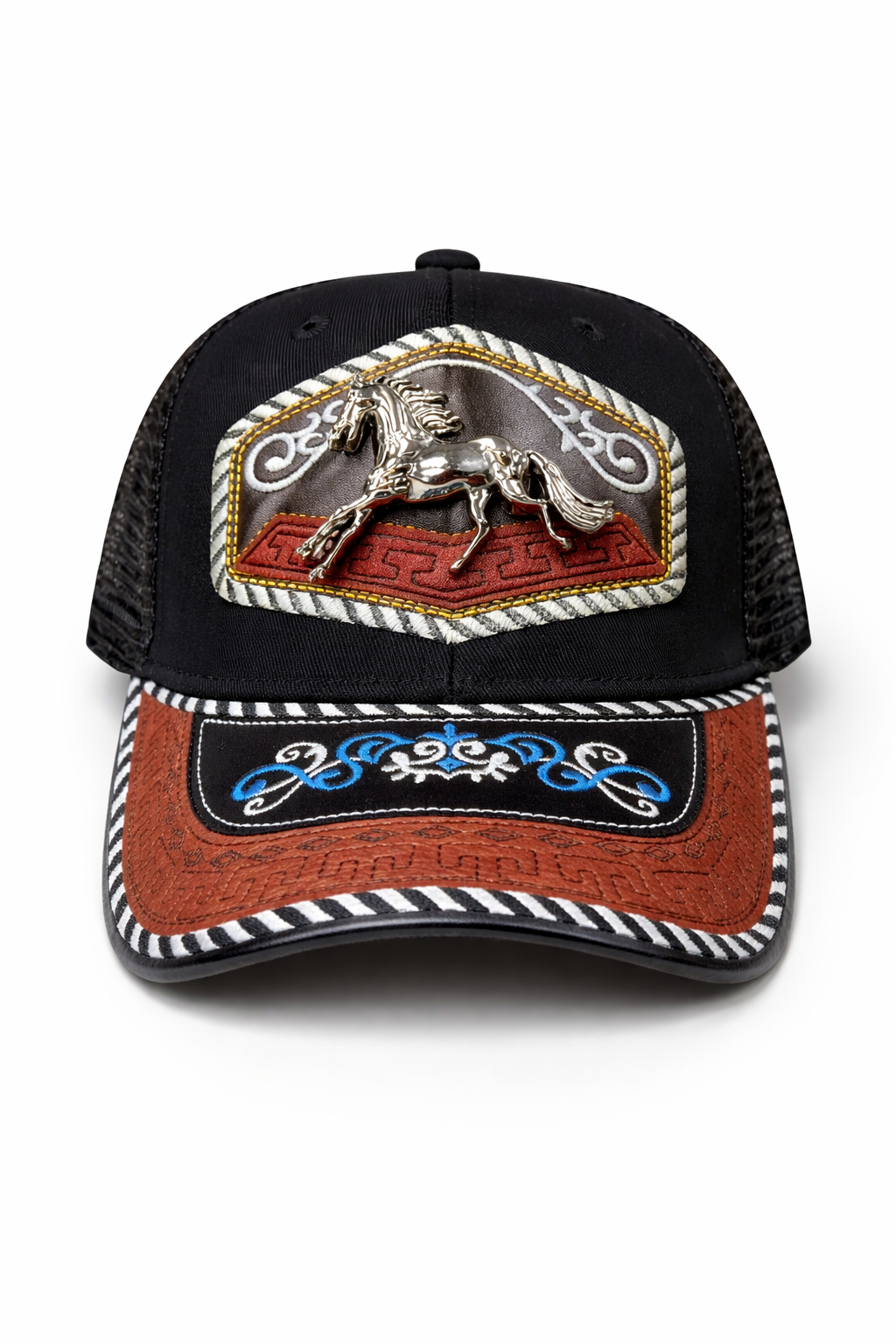 Outback King | Western Running Horse Trucker Cap | Black & Indigo Embroidery