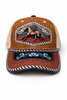 Outback King | Western Running Horse Trucker Cap | Saddle Tan & Indigo Embroidery